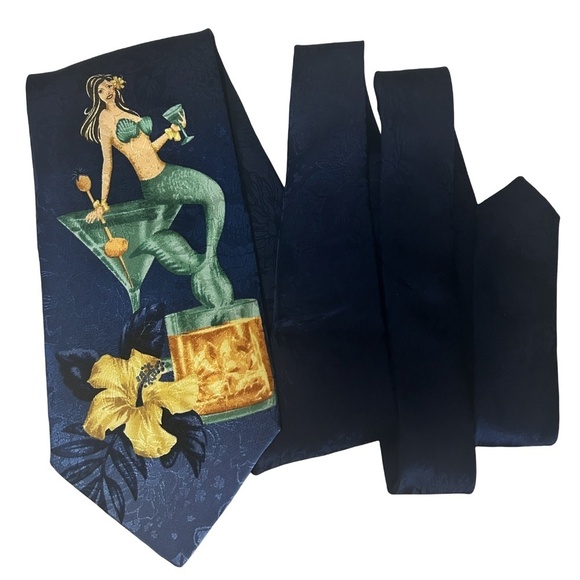 Vintage Tommy Bahama Necktie Silk Embossed Novelty Mermaid Cocktail Hand Sewn - Picture 3 of 12